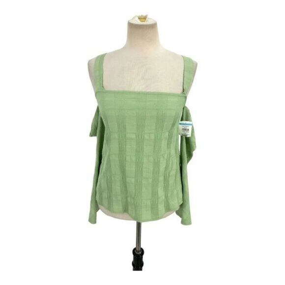 TopShop Textured Cold Shoulder Top Sage Green Size 12 NWOT $48 MSRP - Picture 2 of 4